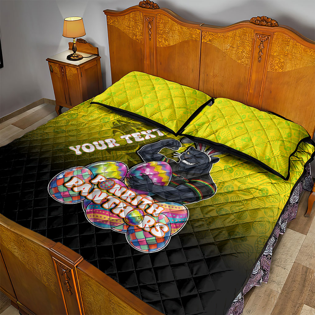 Personalized Penrith Panthers Quilt Bed Set Easter Mascot - Colorful Eggs Cartoon Style