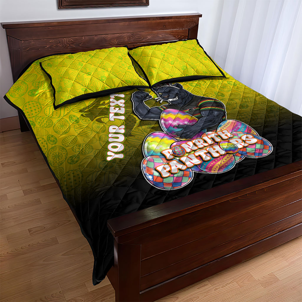 Personalized Penrith Panthers Quilt Bed Set Easter Mascot - Colorful Eggs Cartoon Style