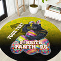 Personalized Penrith Panthers Round Carpet Easter Mascot - Colorful Eggs Cartoon Style