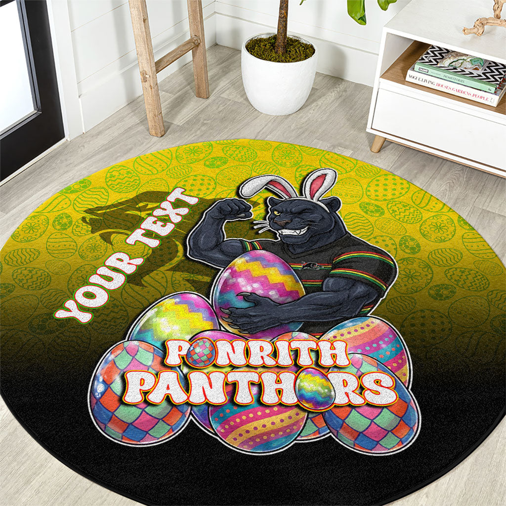 Personalized Penrith Panthers Round Carpet Easter Mascot - Colorful Eggs Cartoon Style