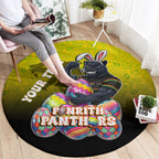 Personalized Penrith Panthers Round Carpet Easter Mascot - Colorful Eggs Cartoon Style