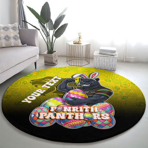 Personalized Penrith Panthers Round Carpet Easter Mascot - Colorful Eggs Cartoon Style