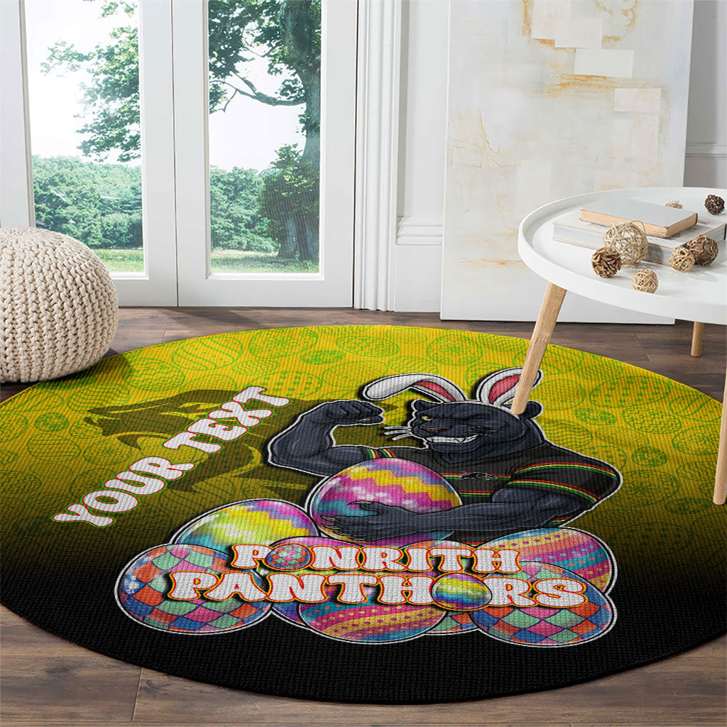 Personalized Penrith Panthers Round Carpet Easter Mascot - Colorful Eggs Cartoon Style