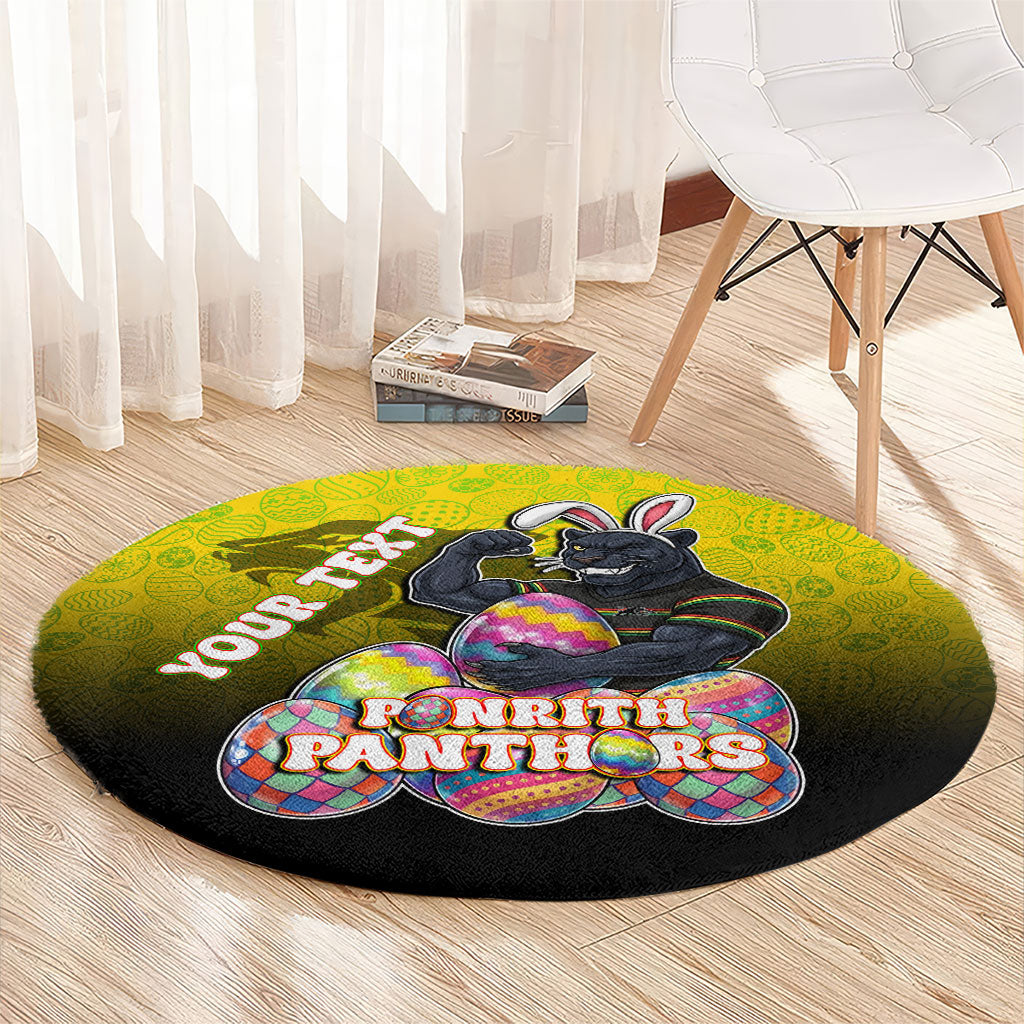 Personalized Penrith Panthers Round Carpet Easter Mascot - Colorful Eggs Cartoon Style