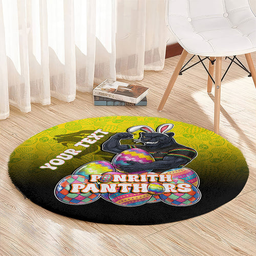 Personalized Penrith Panthers Round Carpet Easter Mascot - Colorful Eggs Cartoon Style