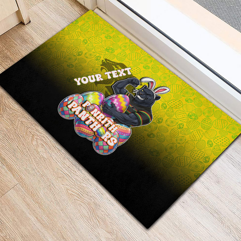 Personalized Penrith Panthers Rubber Doormat Easter Mascot - Colorful Eggs Cartoon Style
