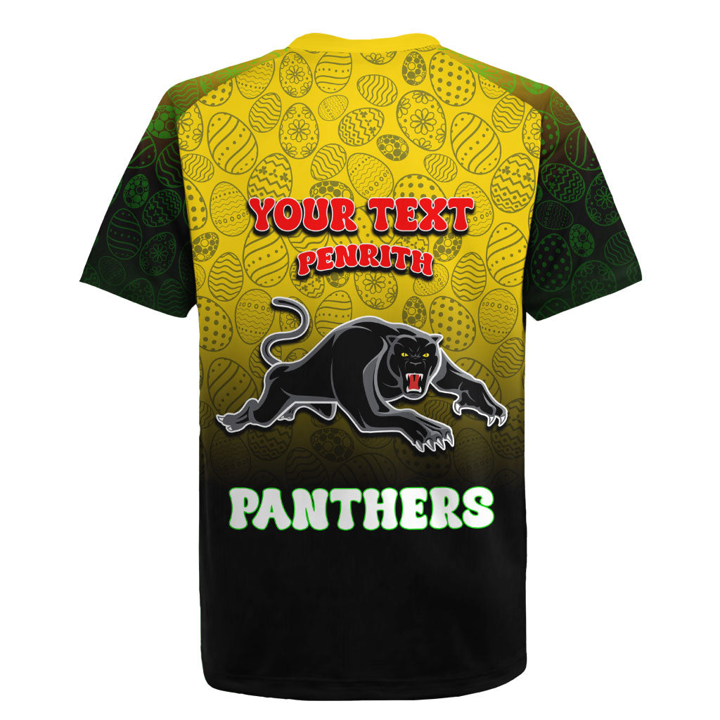 Personalized Penrith Panthers Rugby Jersey Easter Mascot - Colorful Eggs Cartoon Style