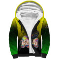 Personalized Penrith Panthers Sherpa Hoodie Easter Mascot - Colorful Eggs Cartoon Style