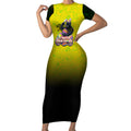 Personalized Penrith Panthers Short Sleeve Bodycon Dress Easter Mascot - Colorful Eggs Cartoon Style