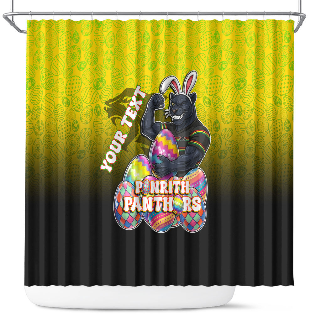 Personalized Penrith Panthers Shower Curtain Easter Mascot - Colorful Eggs Cartoon Style