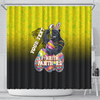 Personalized Penrith Panthers Shower Curtain Easter Mascot - Colorful Eggs Cartoon Style