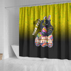 Personalized Penrith Panthers Shower Curtain Easter Mascot - Colorful Eggs Cartoon Style