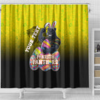 Personalized Penrith Panthers Shower Curtain Easter Mascot - Colorful Eggs Cartoon Style
