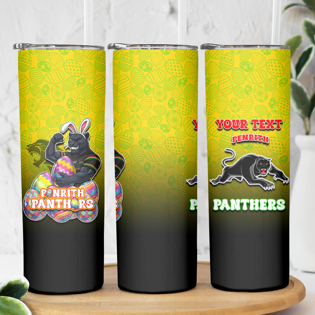 Personalized Penrith Panthers Skinny Tumbler Easter Mascot - Colorful Eggs Cartoon Style