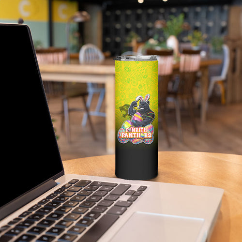 Personalized Penrith Panthers Skinny Tumbler Easter Mascot - Colorful Eggs Cartoon Style