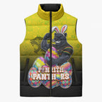 Personalized Penrith Panthers Sleeveless Puffer Jacket Easter Mascot - Colorful Eggs Cartoon Style