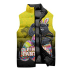 Personalized Penrith Panthers Sleeveless Puffer Jacket Easter Mascot - Colorful Eggs Cartoon Style