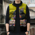 Personalized Penrith Panthers Sleeveless Puffer Jacket Easter Mascot - Colorful Eggs Cartoon Style