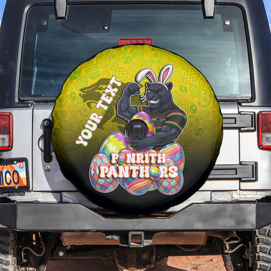 Personalized Penrith Panthers Spare Tire Cover Easter Mascot - Colorful Eggs Cartoon Style