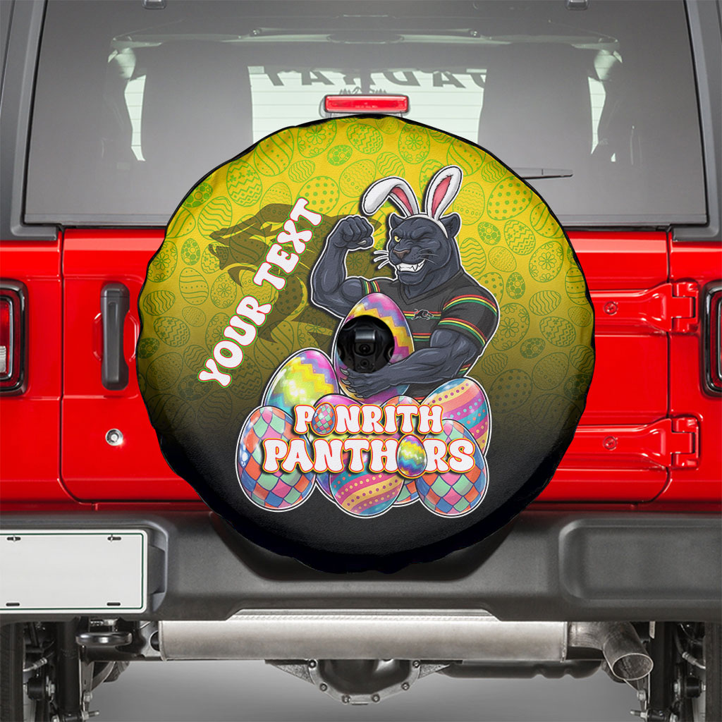 Personalized Penrith Panthers Spare Tire Cover Easter Mascot - Colorful Eggs Cartoon Style