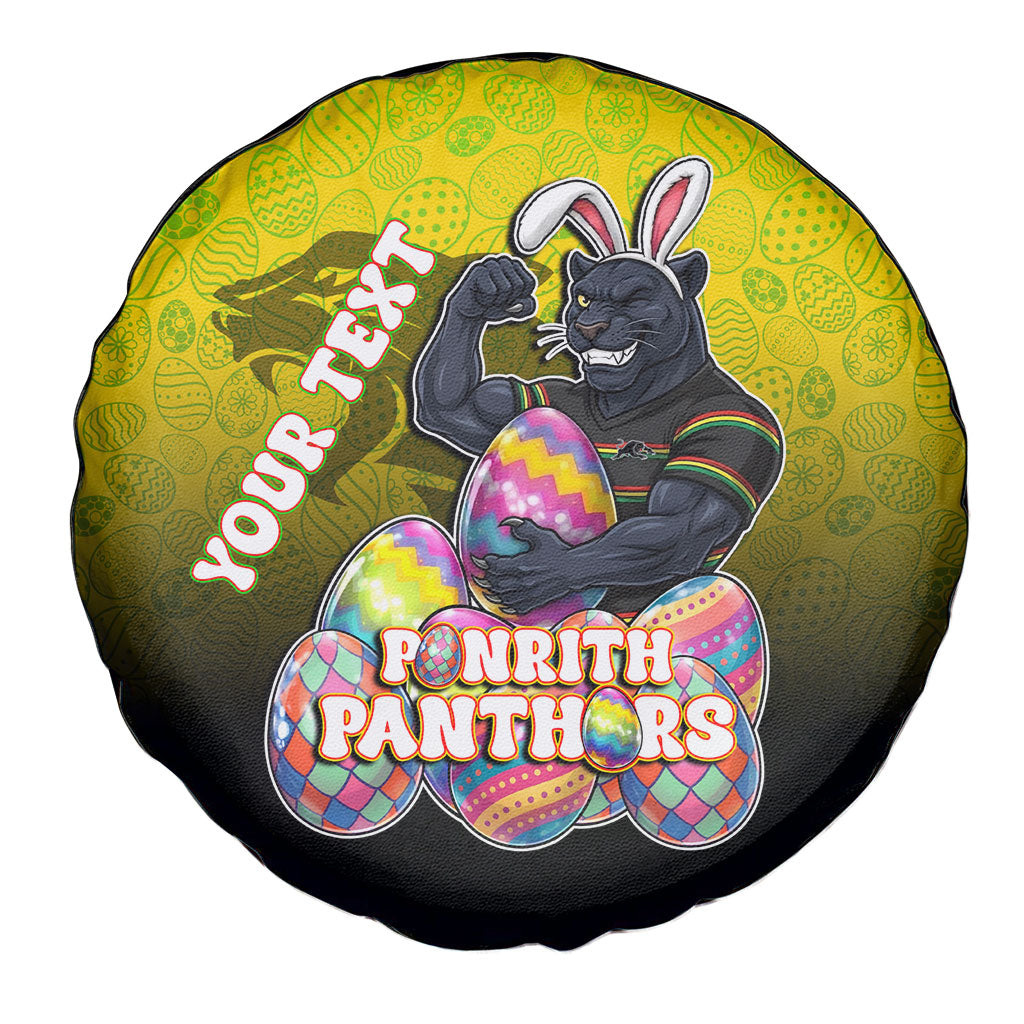 Personalized Penrith Panthers Spare Tire Cover Easter Mascot - Colorful Eggs Cartoon Style