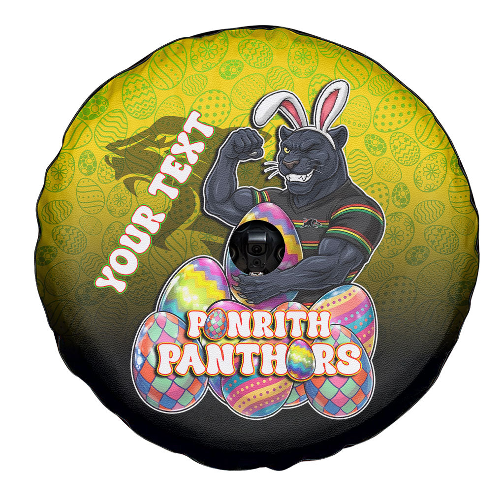 Personalized Penrith Panthers Spare Tire Cover Easter Mascot - Colorful Eggs Cartoon Style