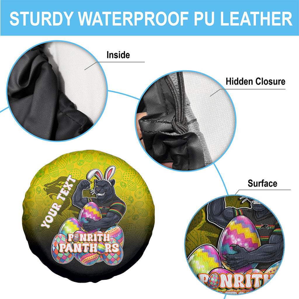 Personalized Penrith Panthers Spare Tire Cover Easter Mascot - Colorful Eggs Cartoon Style