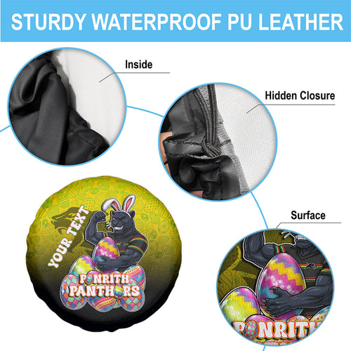 Personalized Penrith Panthers Spare Tire Cover Easter Mascot - Colorful Eggs Cartoon Style