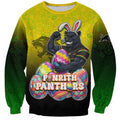 Personalized Penrith Panthers Sweatshirt Easter Mascot - Colorful Eggs Cartoon Style