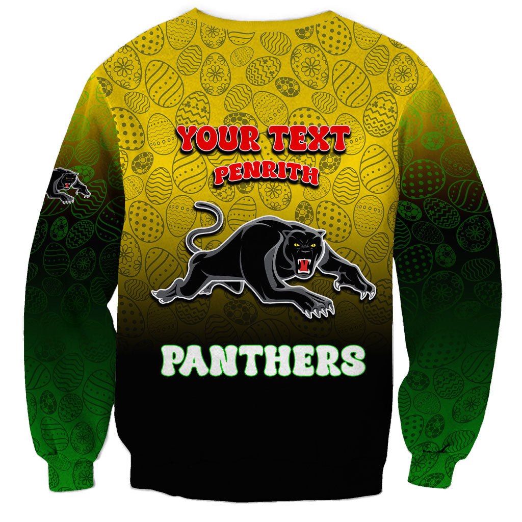 Personalized Penrith Panthers Sweatshirt Easter Mascot - Colorful Eggs Cartoon Style