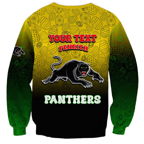 Personalized Penrith Panthers Sweatshirt Easter Mascot - Colorful Eggs Cartoon Style