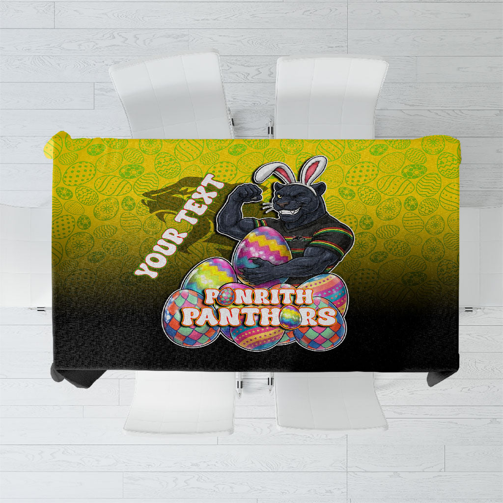 Personalized Penrith Panthers Tablecloth Easter Mascot - Colorful Eggs Cartoon Style
