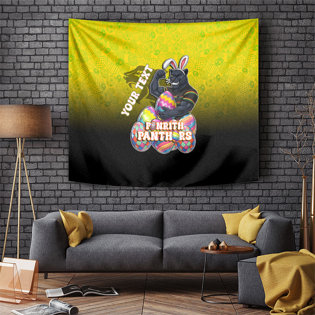 Personalized Penrith Panthers Tapestry Easter Mascot - Colorful Eggs Cartoon Style