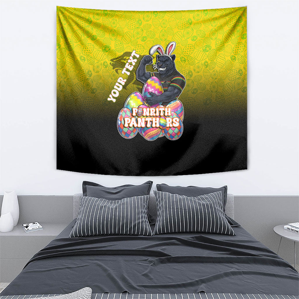 Personalized Penrith Panthers Tapestry Easter Mascot - Colorful Eggs Cartoon Style