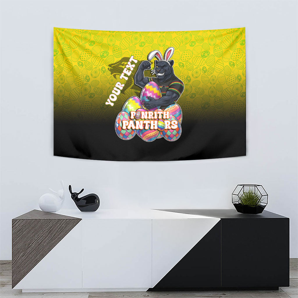 Personalized Penrith Panthers Tapestry Easter Mascot - Colorful Eggs Cartoon Style