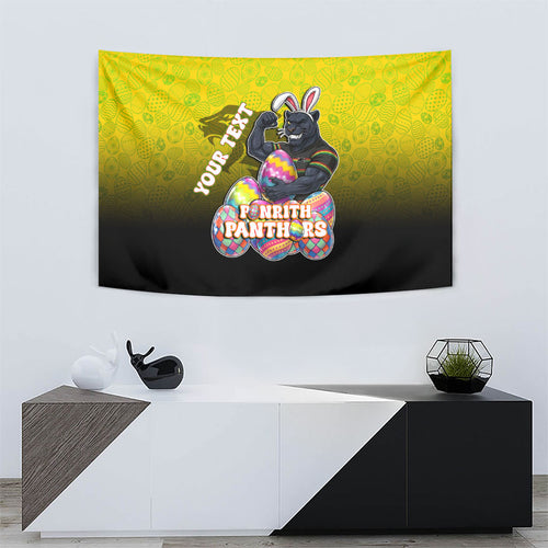 Personalized Penrith Panthers Tapestry Easter Mascot - Colorful Eggs Cartoon Style