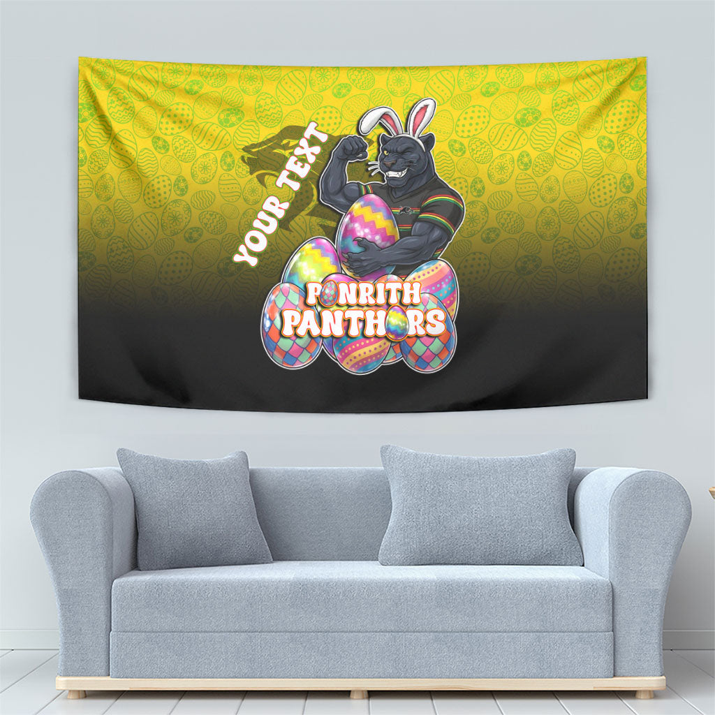 Personalized Penrith Panthers Tapestry Easter Mascot - Colorful Eggs Cartoon Style