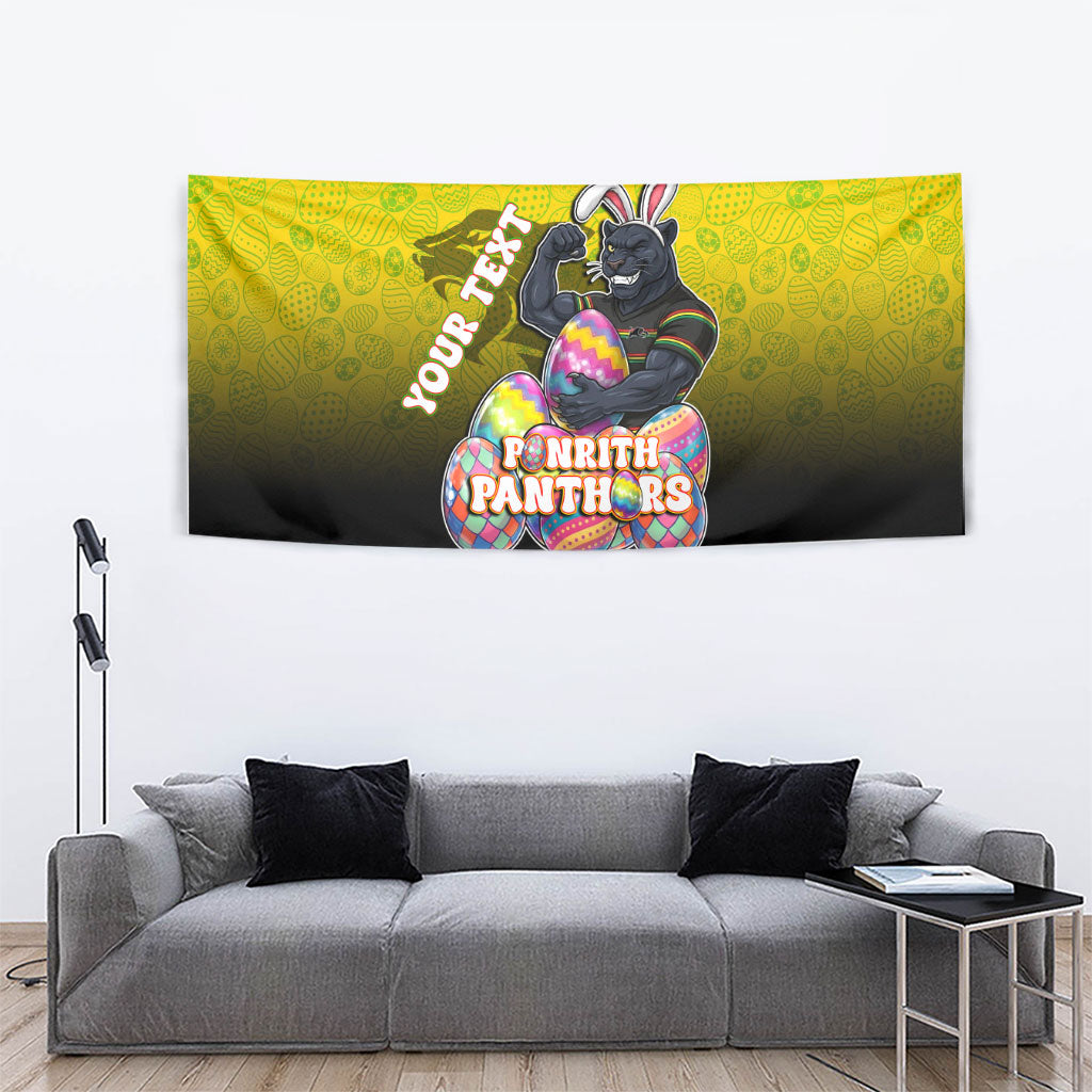 Personalized Penrith Panthers Tapestry Easter Mascot - Colorful Eggs Cartoon Style