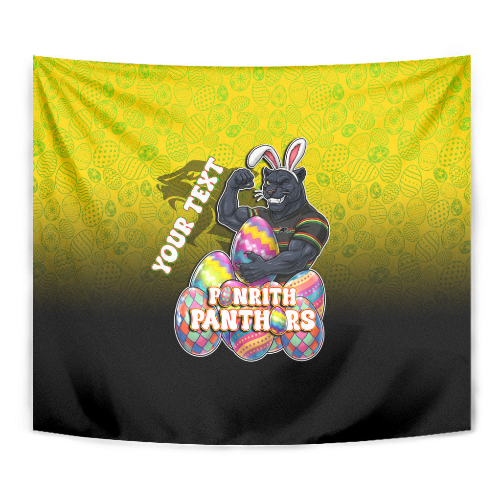 Personalized Penrith Panthers Tapestry Easter Mascot - Colorful Eggs Cartoon Style
