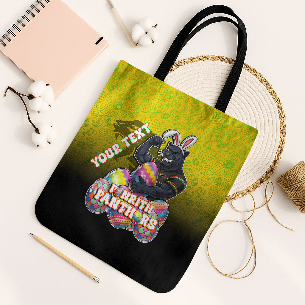 Personalized Penrith Panthers Tote Bag Easter Mascot - Colorful Eggs Cartoon Style