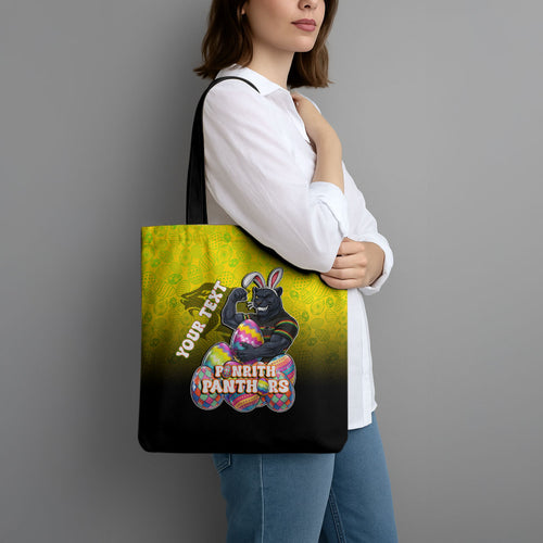 Personalized Penrith Panthers Tote Bag Easter Mascot - Colorful Eggs Cartoon Style