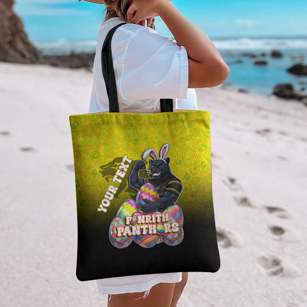 Personalized Penrith Panthers Tote Bag Easter Mascot - Colorful Eggs Cartoon Style