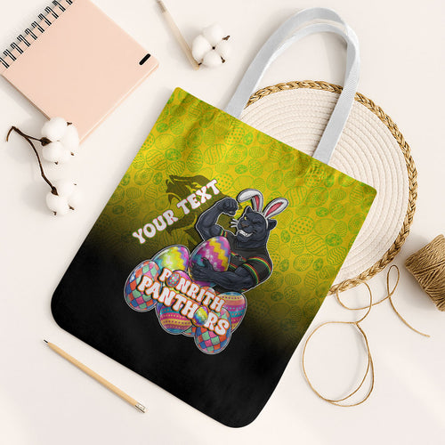 Personalized Penrith Panthers Tote Bag Easter Mascot - Colorful Eggs Cartoon Style