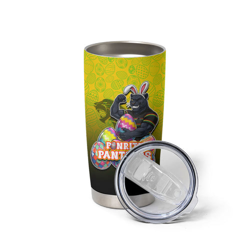 Personalized Penrith Panthers Tumbler Cup Easter Mascot - Colorful Eggs Cartoon Style