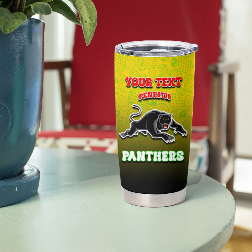 Personalized Penrith Panthers Tumbler Cup Easter Mascot - Colorful Eggs Cartoon Style
