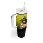Personalized Penrith Panthers Tumbler With Handle Easter Mascot - Colorful Eggs Cartoon Style