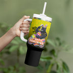 Personalized Penrith Panthers Tumbler With Handle Easter Mascot - Colorful Eggs Cartoon Style