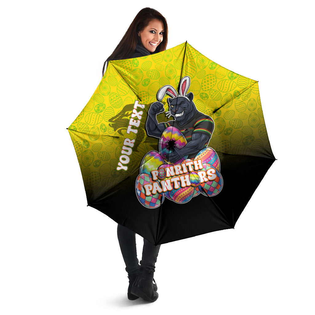 Personalized Penrith Panthers Umbrella Easter Mascot - Colorful Eggs Cartoon Style