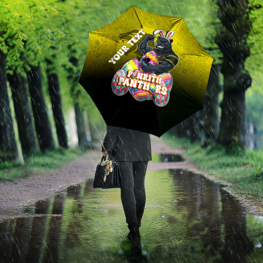 Personalized Penrith Panthers Umbrella Easter Mascot - Colorful Eggs Cartoon Style