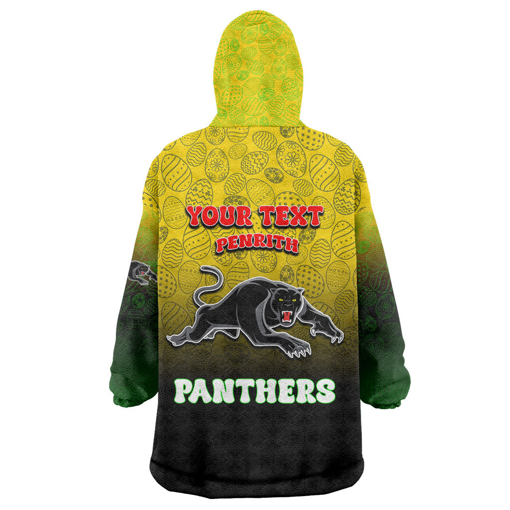 Personalized Penrith Panthers Wearable Blanket Hoodie Easter Mascot - Colorful Eggs Cartoon Style